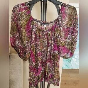 Sophie Max Vibrant Sheer Blouse - Pink and Green